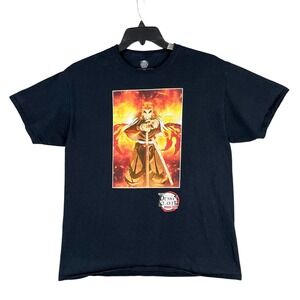 Demon Slayer Mugen Train Rengoku Anime Graphic Tee Black Large Official Bioworld